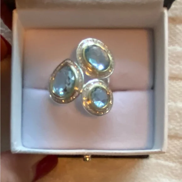 Ippolita blue topaz Diamond 18k sterling chimera rock candy ring size 7 $1800 - Picture 7 of 11